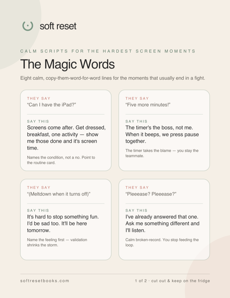 A page from the Magic Words script pack with word-for-word calm lines