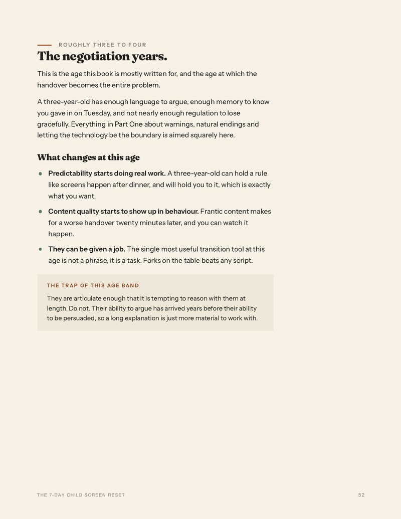 A page on children aged roughly three to four, called the negotiation years