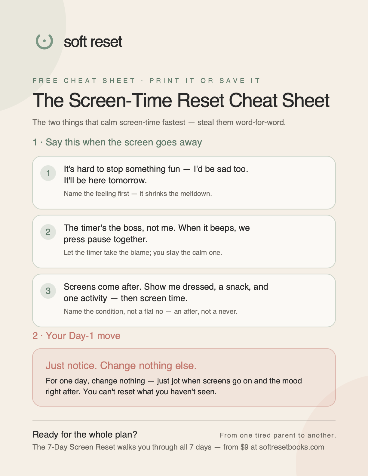 Preview of the Screen-Time Reset Cheat Sheet